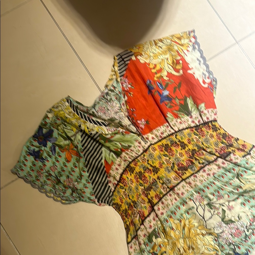 Johnny Was Floral Patchwork Dress with Short Sleeves